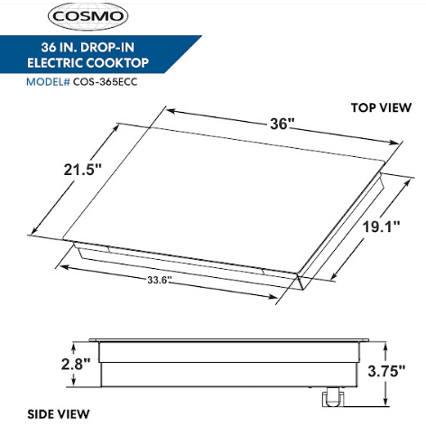 Cosmo 36 Electric Ceramic Glass Cooktop with 5 Burners, Dual Zone Elements, Hot Surface Indicator Light and Control Knobs COS-365ECC