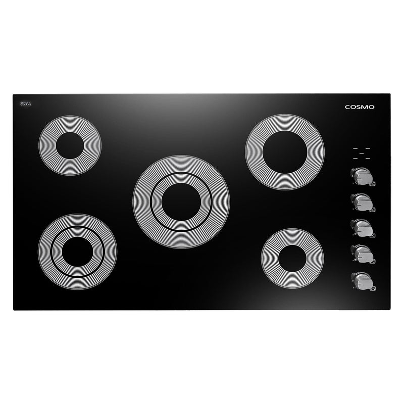 Cosmo 36 Electric Ceramic Glass Cooktop with 5 Burners, Dual Zone Elements, Hot Surface Indicator Light and Control Knobs COS-365ECC