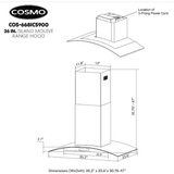 Cosmo 36 Island Range Hood with 380 CFM, 3 Speeds, Ducted, Permanent Filters, Soft Touch Controls, LED Lights, Curved Glass Hood in Stainless Steel COS-668ICS900