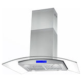 Cosmo 36 Island Range Hood with 380 CFM, 3 Speeds, Ducted, Permanent Filters, Soft Touch Controls, LED Lights, Curved Glass Hood in Stainless Steel COS-668ICS900