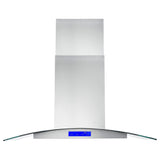 Cosmo 36 Island Range Hood with 380 CFM, 3 Speeds, Ducted, Permanent Filters, Soft Touch Controls, LED Lights, Curved Glass Hood in Stainless Steel COS-668ICS900