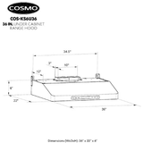 Cosmo 36 Under Cabinet Range Hood with Digital Touch Controls, 3-Speed Fan, LED Lights and Permanent Filters in Stainless Steel COS-KS6U36