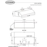 Cosmo 36'' Under Cabinet Range Hood with Digital Touch Controls, 3-Speed Fan, LED Lights and Permanent Filters in Stainless Steel UMC36