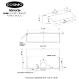 Cosmo 36 Under Cabinet Range Hood with Push Button Controls, 3-Speed Fan, LED Lights and Permanent Filters in Stainless Steel UC36