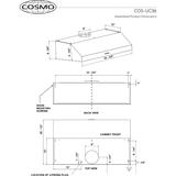 Cosmo 36 Under Cabinet Range Hood with Push Button Controls, 3-Speed Fan, LED Lights and Permanent Filters in Stainless Steel UC36