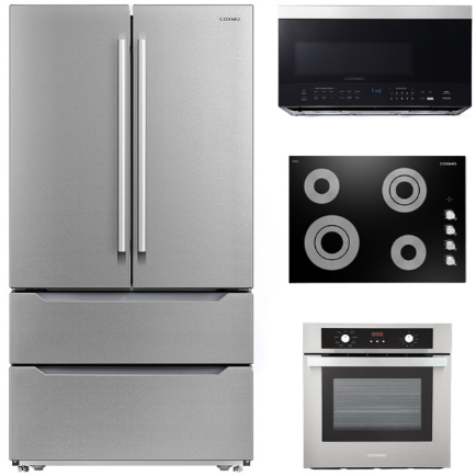 Cosmo 4 Piece, 30 Cooktop 24 Wall Oven 30 Microwave & French Door Refrigerator COS-4PKG-261