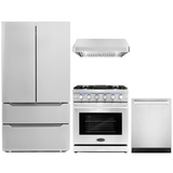 Cosmo 4-Piece, 30 Gas Range, 30 Range Hood, 24 Dishwasher and Refrigerator COS-4PKG-093