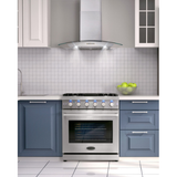 Cosmo 4-Piece, 30 Gas Range, 30 Range Hood, 24 Dishwasher and Refrigerator COS-4PKG-095