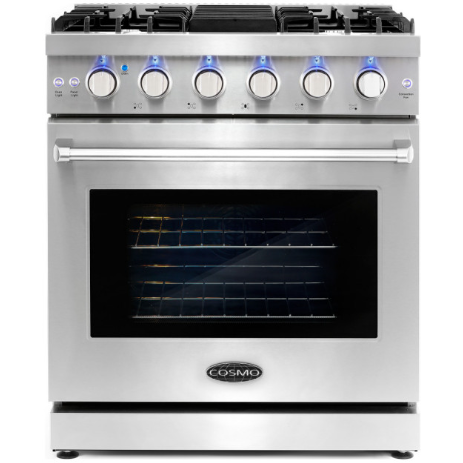 Cosmo 4-Piece, 30 Gas Range, 30 Range Hood, 24 Dishwasher and Refrigerator COS-4PKG-095