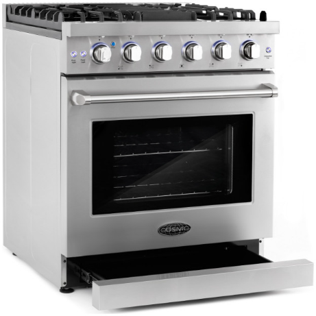 Cosmo 4-Piece, 30 Gas Range, Range Hood, Dishwasher and 48 Bottle Wine Cooler COS-4PKG-127