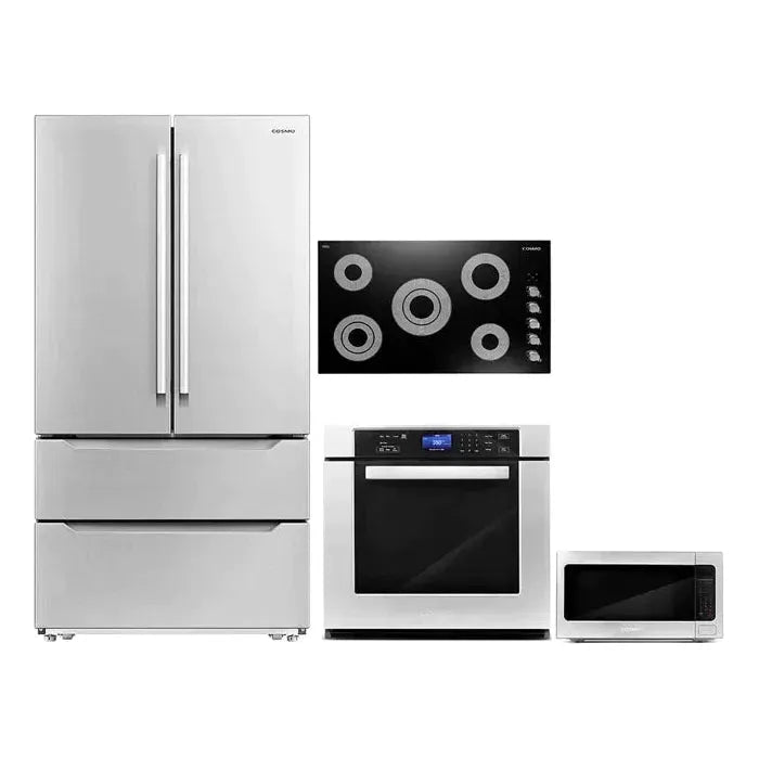 Cosmo 4 Piece, 36 Cooktop 30 Wall Oven 24.4 Microwave & French Door Refrigerator COS-4PKG-260