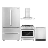 Cosmo 4 Piece, 36 Dual Fuel Range 36 Range Hood 24 Dishwasher & Refrigerator COS-4PKG-222