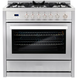 Cosmo 4-Piece, 36 Gas Range, 36 Range Hood, 24 Dishwasher and Refrigerator COS-4PKG-005