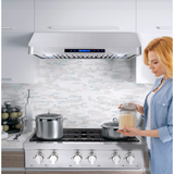 Cosmo 4-Piece, 36 Gas Range, 36 Range Hood, 24 Dishwasher and Refrigerator COS-4PKG-005