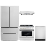 Cosmo 4-Piece, 36 Gas Range, 36 Range Hood, 24 Dishwasher and Refrigerator COS-4PKG-020