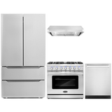 Cosmo 4-Piece, 36 Gas Range, 36 Range Hood, 24 Dishwasher and Refrigerator COS-4PKG-110