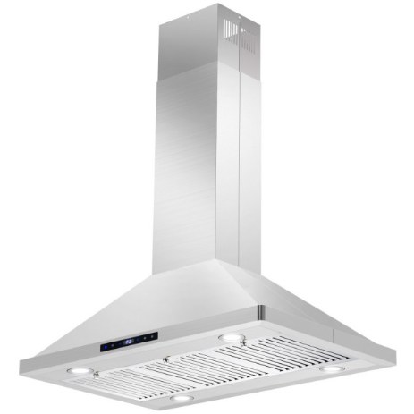 Cosmo 4-Piece, 36 Range, 36 Island Range Hood, 24 Dishwasher and Refrigerator COS-4PKG-076