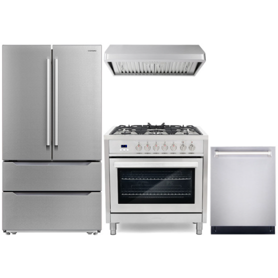 Cosmo 4 Piece, 36 Range 36 Range Hood 24 Dishwasher & Refrigerator COS-4PKG-221