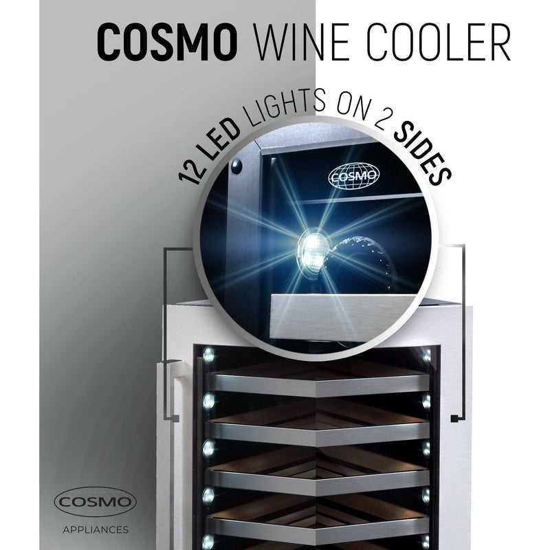 Cosmo 48 Bottle Stainless Steel 24 in. Single Zone Compressor Wine Cooler COS-24BIWCS