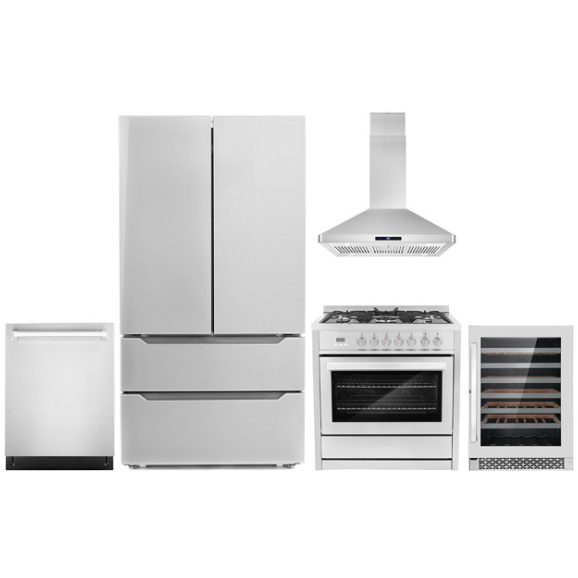 Cosmo 5-Piece Kitchen, 36 Dual Fuel Range and 36 Island Range Hood COS-5PKG-066