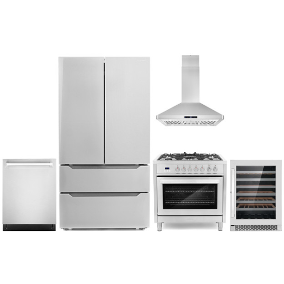 Cosmo 5-Piece Kitchen, 36 Dual Fuel Range and 36 Island Range Hood COS-5PKG-072