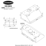 Cosmo QB90 36 in. Under Cabinet Range Hood with Push Button Controls, Permanent Filters, LED Lights, Convertible from Ducted to Ductless (Kit Not Included) in Stainless Steel COS-QB90