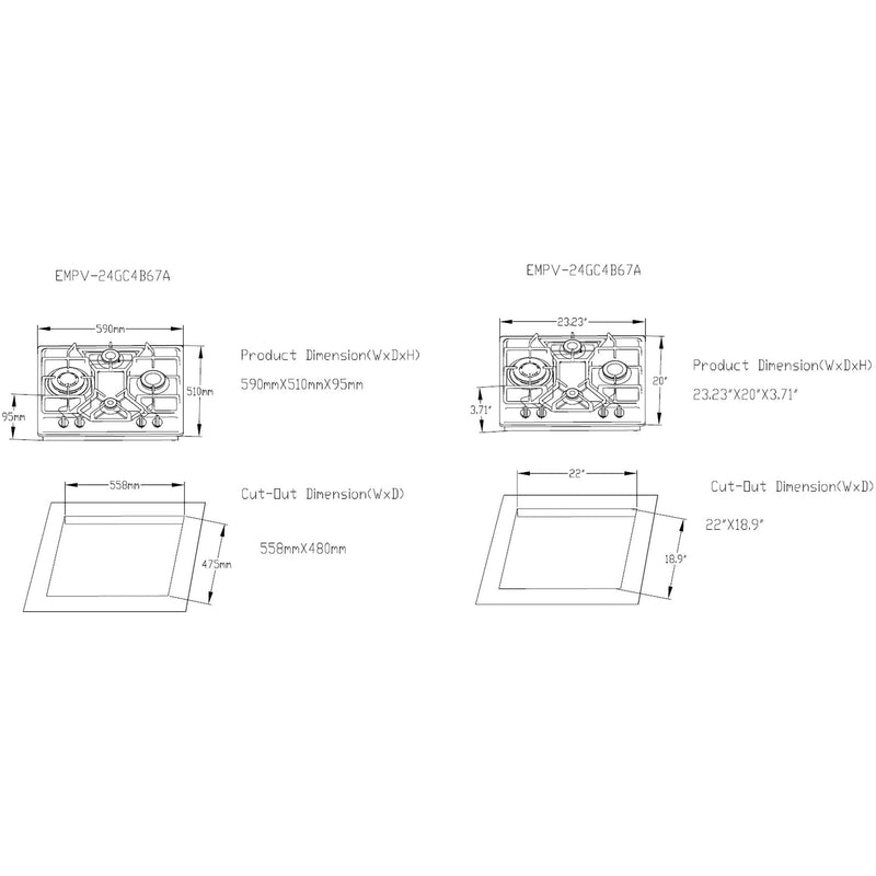 Empava 24 in. Built-in Gas Cooktops 24GC4B67A