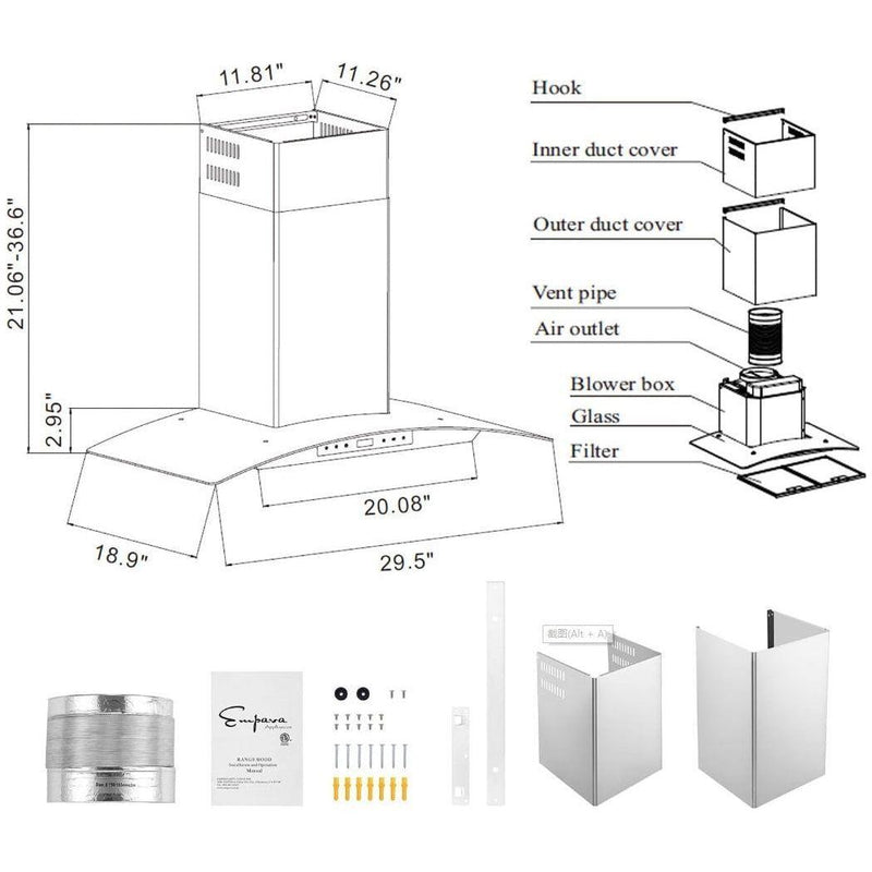 Empava 30 in. 400 CFM Wall Mount Ducted Range Hood 30RH06