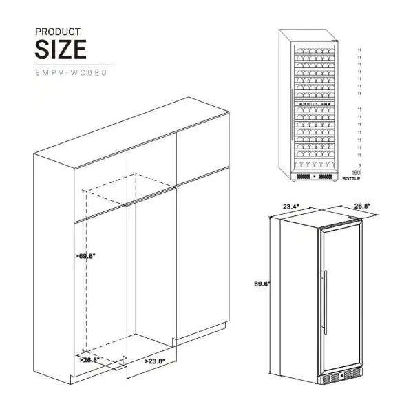 Empava Dual Zone Wine Cooler 70 Tall Wine Fridge WC08D