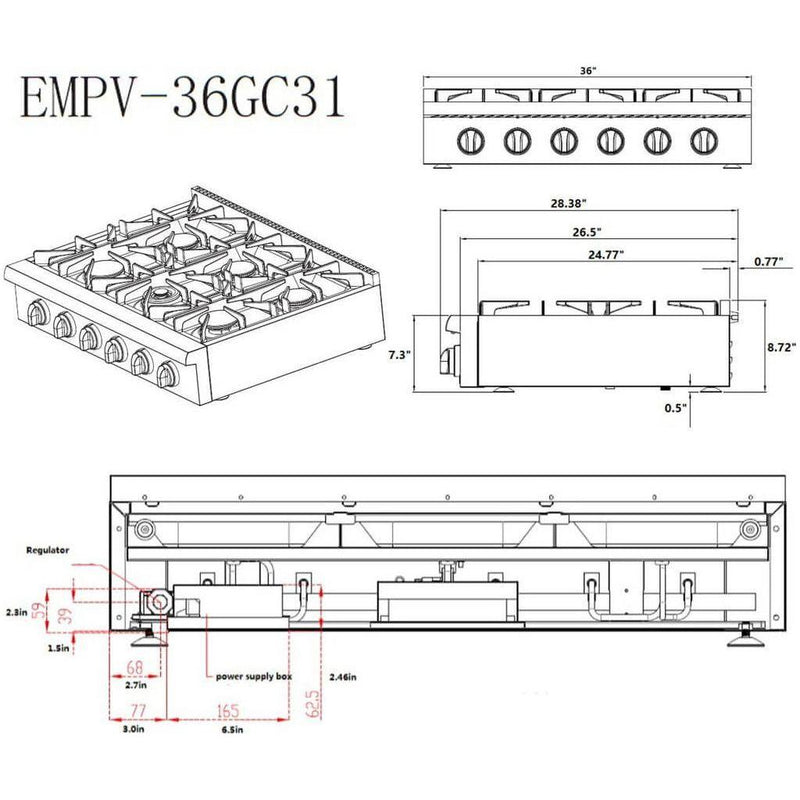 Empava Pro-style 36 In. Slide-in Gas Cooktops 36GC31