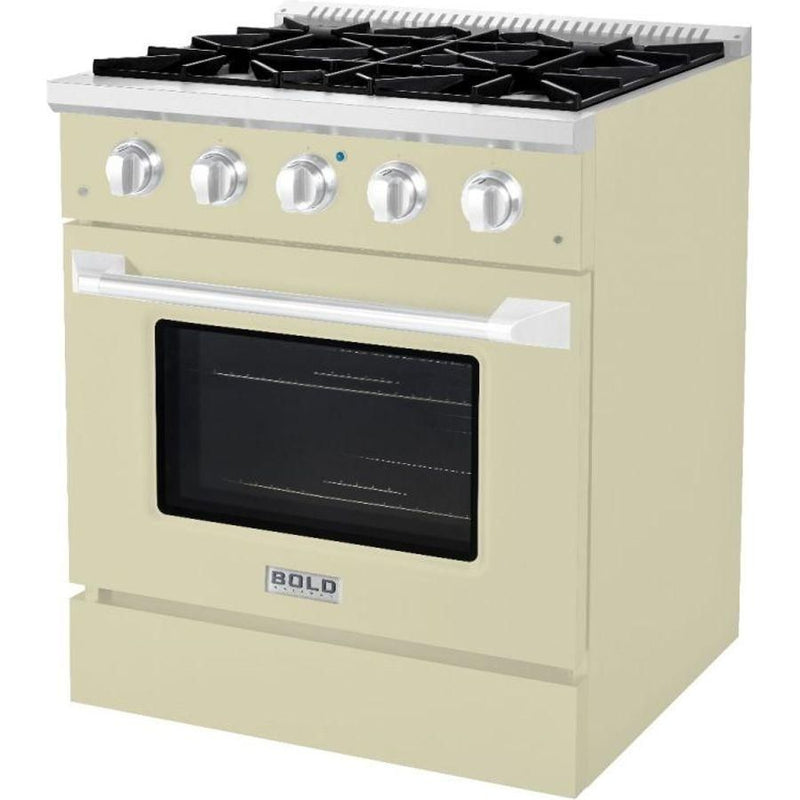 Hallman 30 In. Gas Range, Antique White with Chrome Trim - Bold Series, HBRG30CMAW