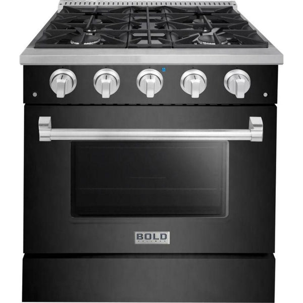 Hallman 30 In. Gas Range, Black Titanium with Chrome Trim - Bold Series, HBRG30CMBT