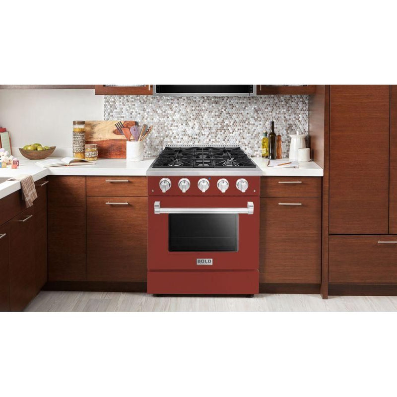 Hallman 30 In. Gas Range, Burgundy with Chrome Trim - Bold Series, HBRG30CMBG