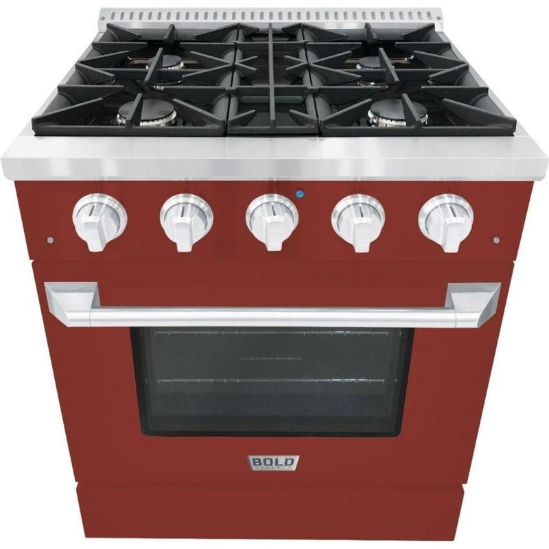 Hallman 30 In. Gas Range, Burgundy with Chrome Trim - Bold Series, HBRG30CMBG