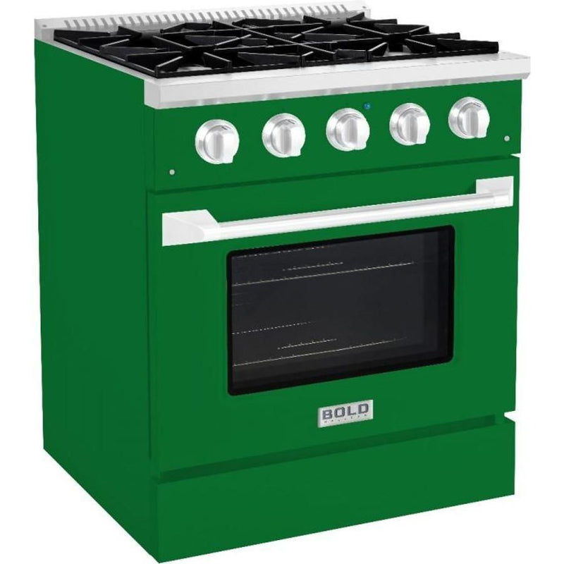 Hallman 30 In. Gas Range, Emerald Green with Chrome Trim - Bold Series, HBRG30CMGN