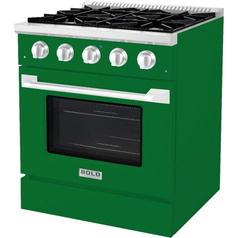 Hallman 30 In. Gas Range, Emerald Green with Chrome Trim - Bold Series, HBRG30CMGN