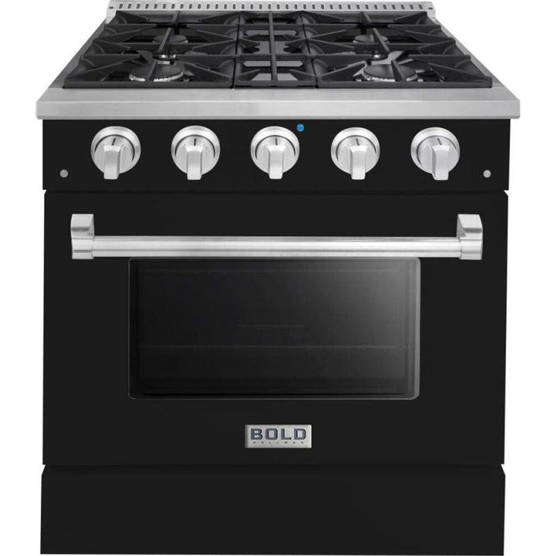 Hallman 30 In. Gas Range, Glossy Black with Chrome Trim - Bold Series, HBRG30CMGB