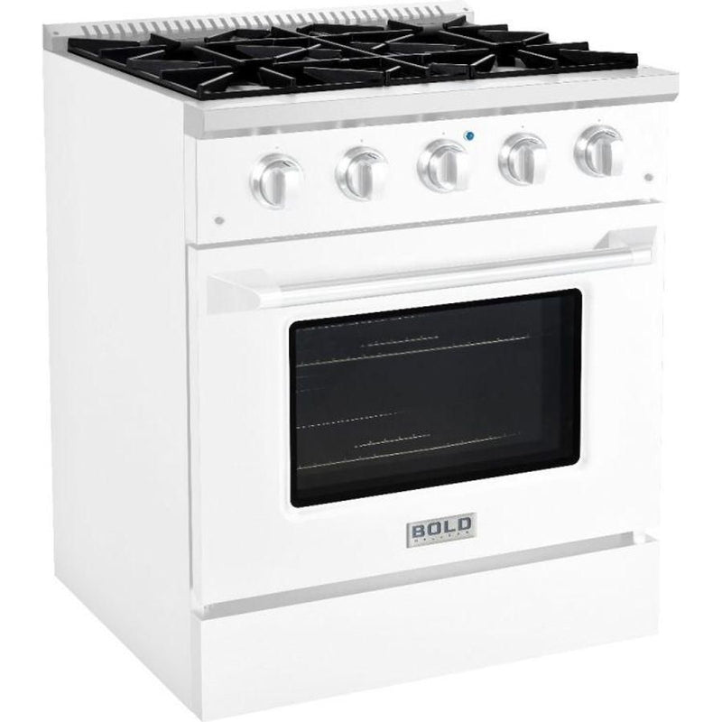 Hallman 30 In. Gas Range, White with Chrome Trim - Bold Series, HBRG30CMWT