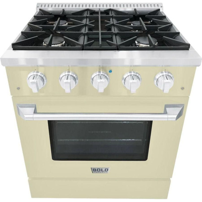 Hallman 30 In. Propane Gas Range, Antique White with Chrome Trim - Bold Series, HBRG30CMAW-LP