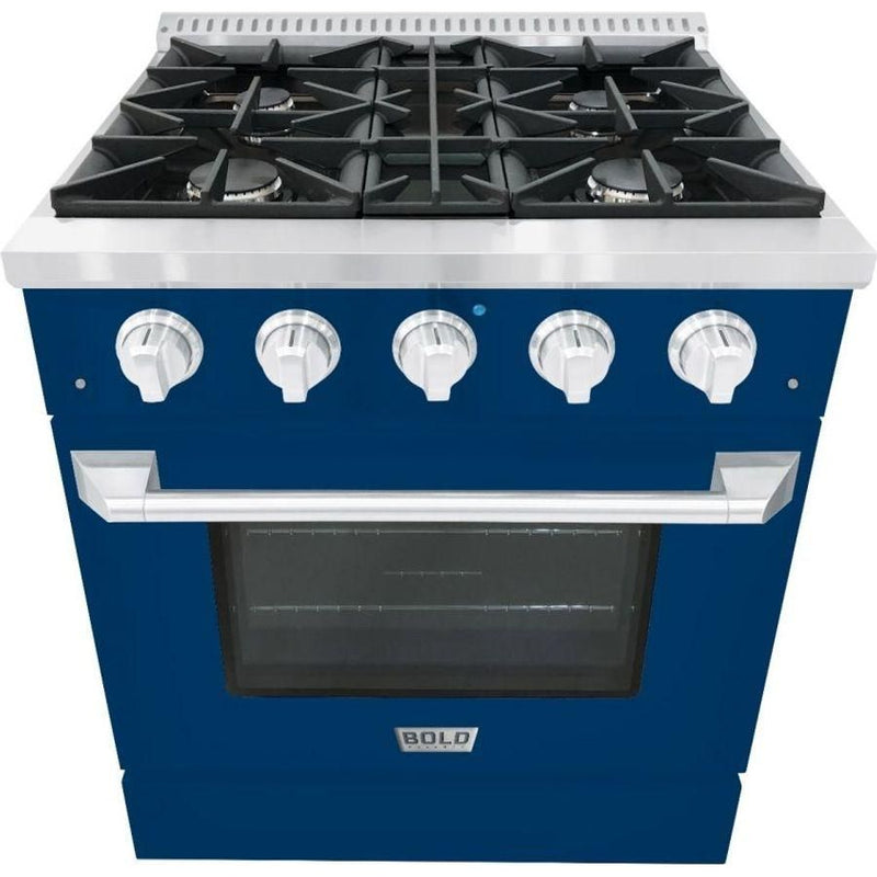 Hallman 30 In. Propane Gas Range, Blue with Chrome Trim - Bold Series, HBRG30CMBU-LP