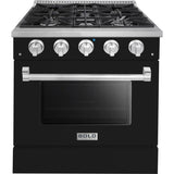 Hallman 30 In. Propane Gas Range, Glossy Black with Chrome Trim - Bold Series, HBRG30CMGB-LP