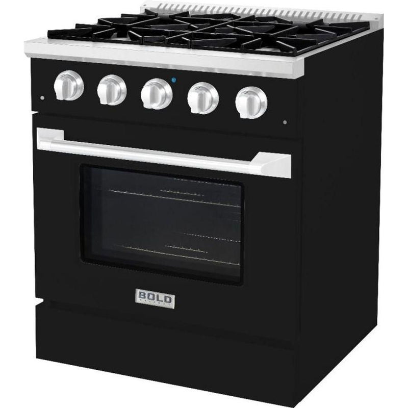 Hallman 30 In. Propane Gas Range, Glossy Black with Chrome Trim - Bold Series, HBRG30CMGB-LP