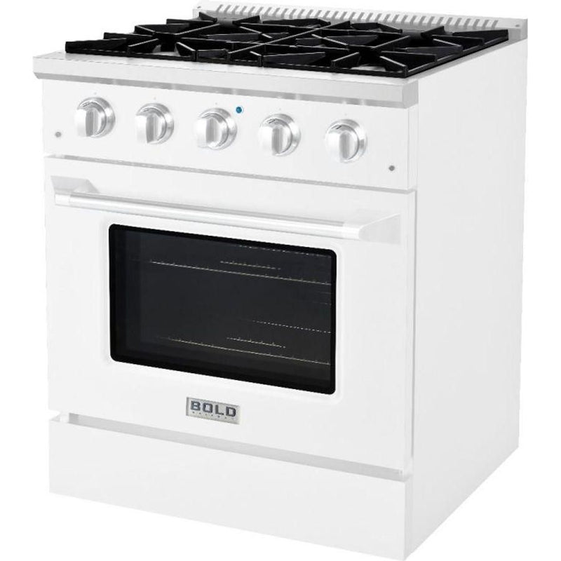 Hallman 30 In. Propane Gas Range, White with Chrome Trim - Bold Series, HBRG30CMWT-LP