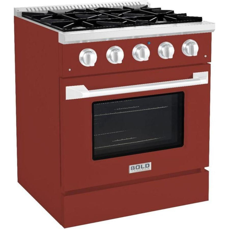 Hallman 30 In. Range with Gas Burners and Electric Oven, Burgundy with Chrome Trim - Bold Series, HBRDF30CMBG