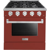 Hallman 30 In. Range with Gas Burners and Electric Oven, Burgundy with Chrome Trim - Bold Series, HBRDF30CMBG