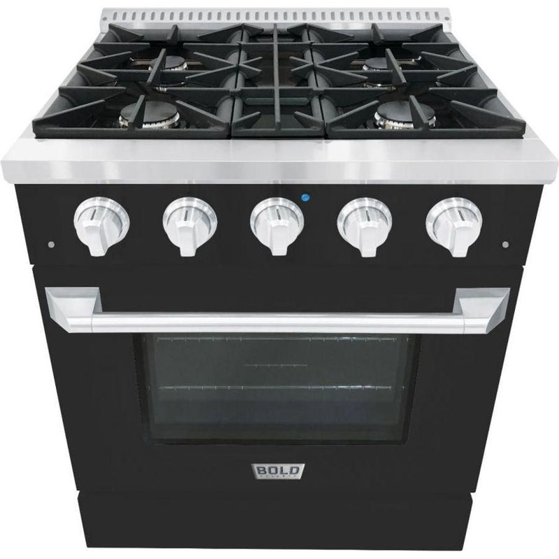 Hallman 30 In. Range with Gas Burners and Electric Oven, Matte Graphite with Chrome Trim - Bold Series, HBRDF30CMMG