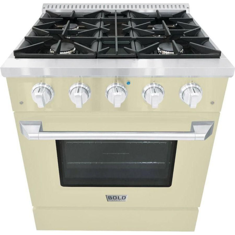 Hallman 30 In. Range with Propane Gas Burners and Electric Oven, Antique White with Chrome Trim - Bold Series, HBRDF30CMAW-LP