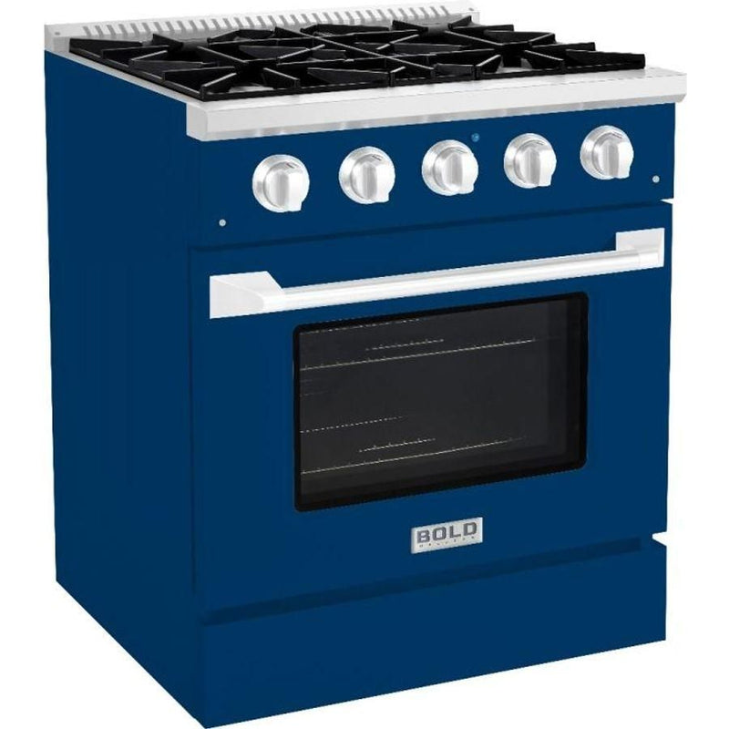 Hallman 30 In. Range with Propane Gas Burners and Electric Oven, Blue with Chrome Trim - Bold Series, HBRDF30CMBU-LP