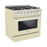 Hallman 36 In. Gas Range, Antique White with Chrome Trim - Bold Series, HBRG36CMAW