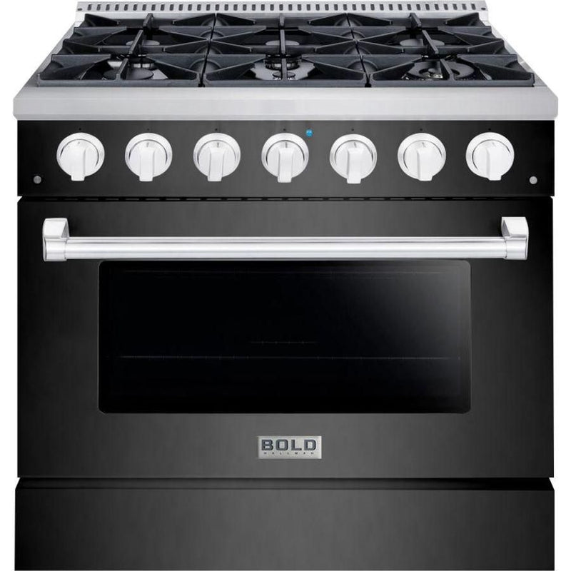 Hallman 36 In. Gas Range, Black Titanium with Chrome Trim - Bold Series, HBRG36CMBT